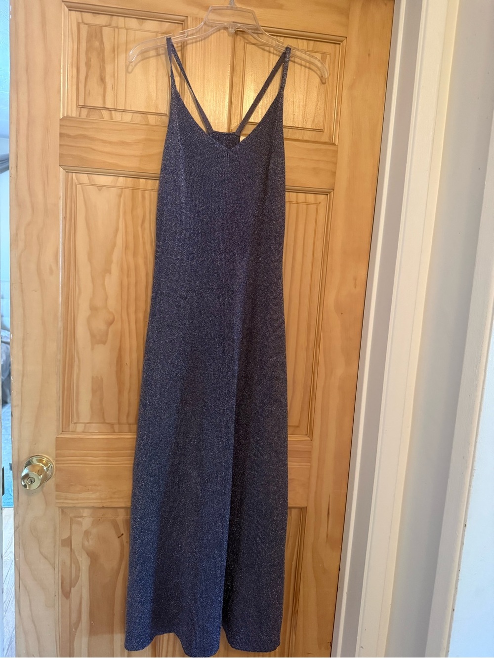 Tory Burch Navy Sparkle Slip Maxi Gown
